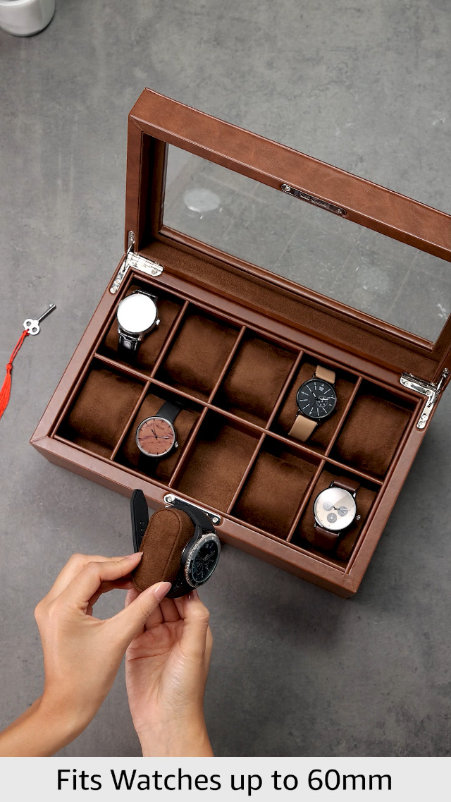 Amazon.com: ROTHWELL 10-Slot Watch Box in Leather with Valet